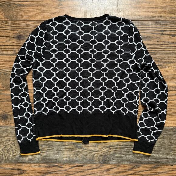 Absolutely Creative Worldwide Cardigan Women’s L Black White Geometric Knit USA - Picture 2 of 5